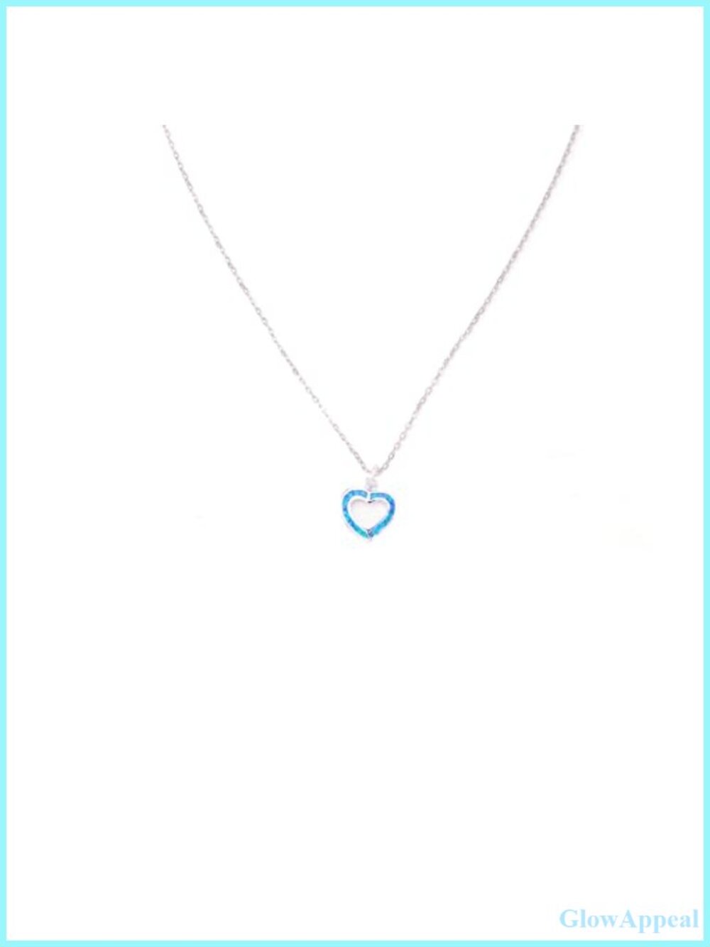 Blue Opal Heart Pendant 925 Sterling Silver Rhodium Plated Open Heart Charm